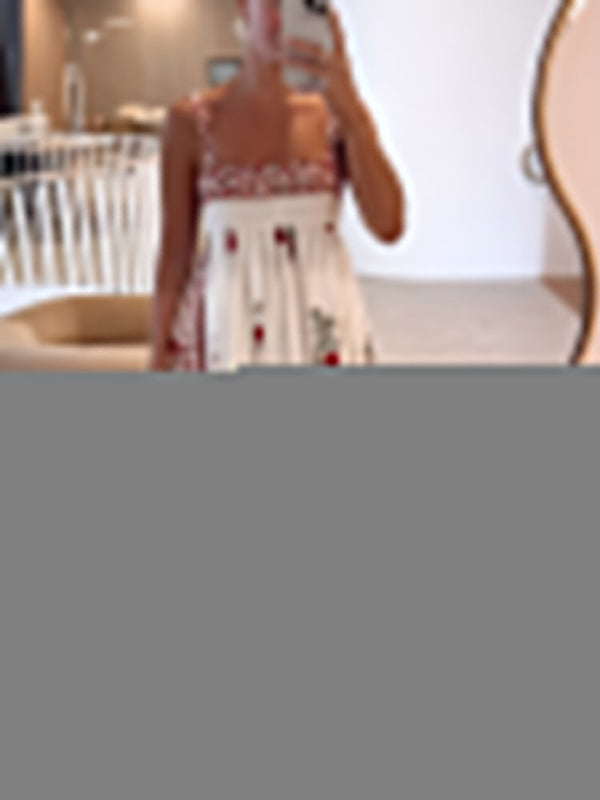 Square Neck Paneled Floral Print Maxi Dress